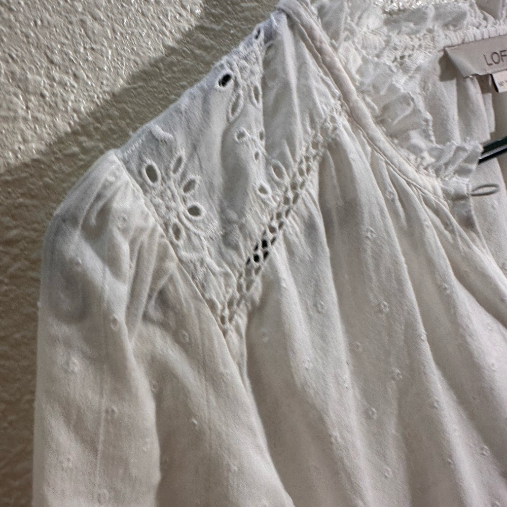 LOFT Women's White Eyelet Top. Petite Medium. - Picture 3 of 14